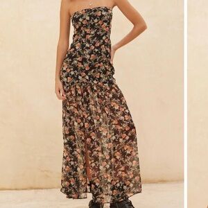 Promesa Strapless Black Floral Dress Size S